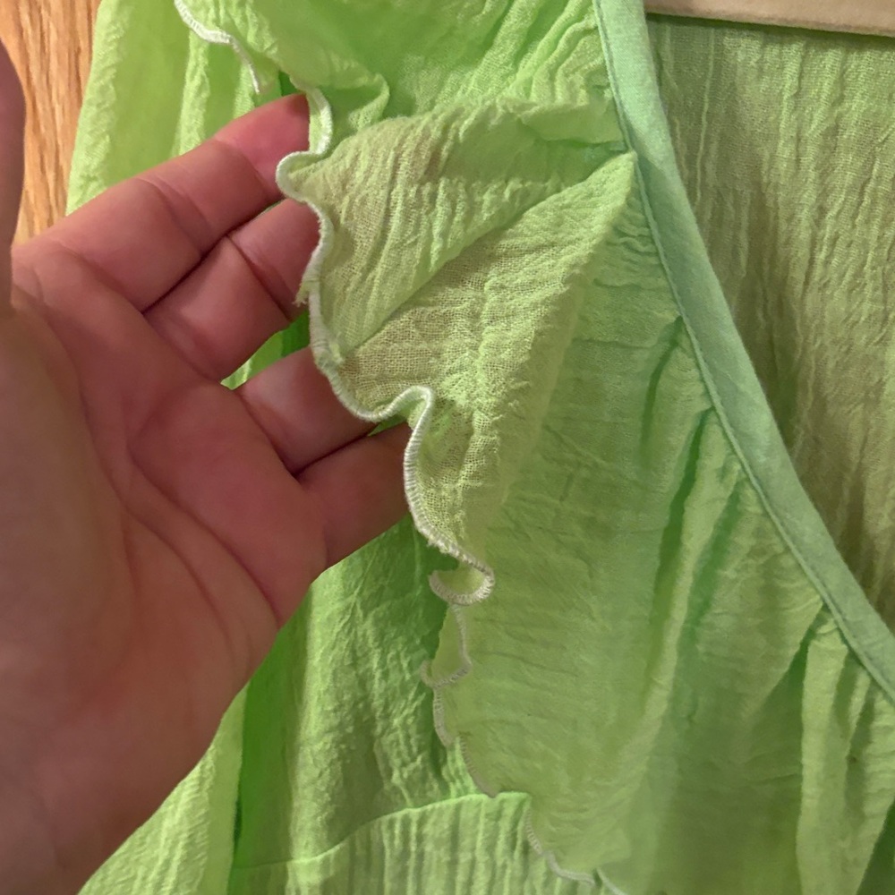 Elegant Lime Green Gauze Ruffled Blouse - Picture 3 of 6